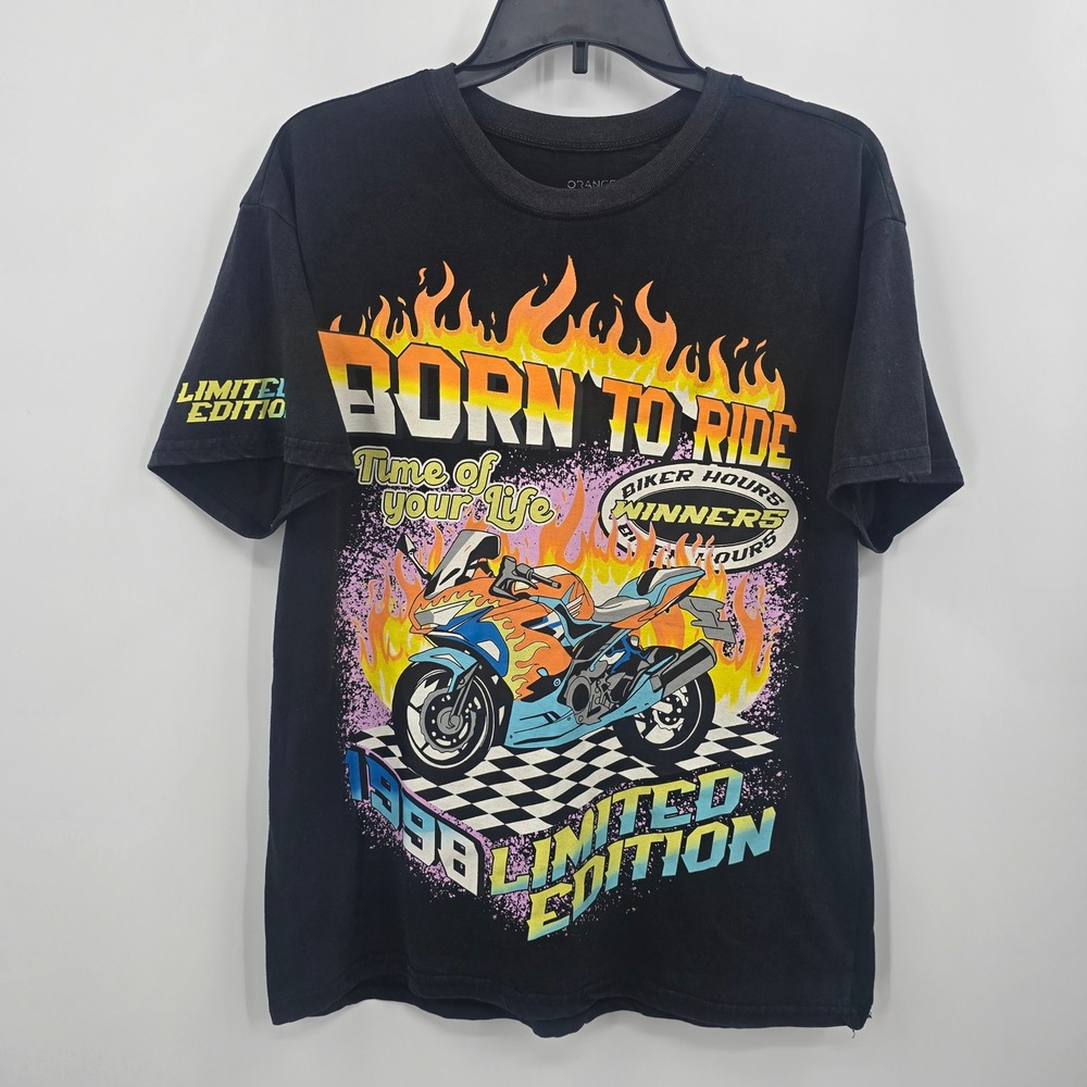 Orange Kiss T-shirt  Mens Small Born to Ride Motorcycle‎ Graphic 1998 Limited